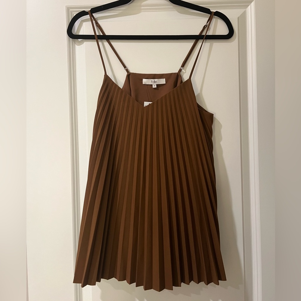 Tibi brown pleated flared camisole